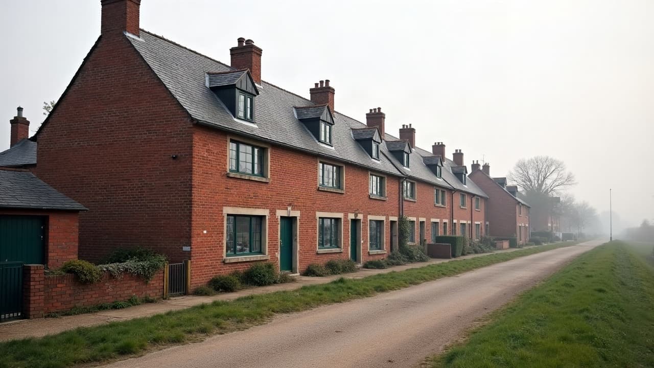 Rangée de maisons ouvrières en brique d'une cité cheminote de Longueau